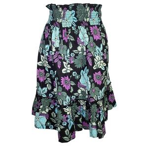 Fire Los Angeles Black and Purple Floral A-Line Skirt